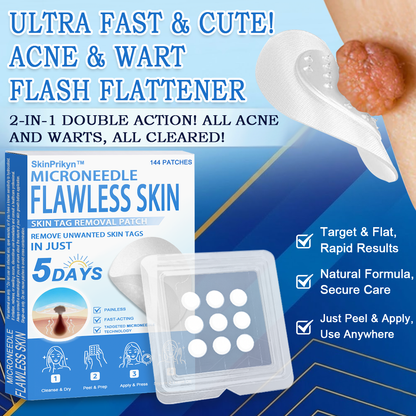 🎁 SkinPrikyn™ 2-in-1 Microneedle & Hydrocolloid Patch | Raised Moles,Acne,  Flat Warts & Skin Tags Remover | Improves Wrinkles, Scars & Blemishes | Invisible Pimple Patches for Face & Body | 144 Count