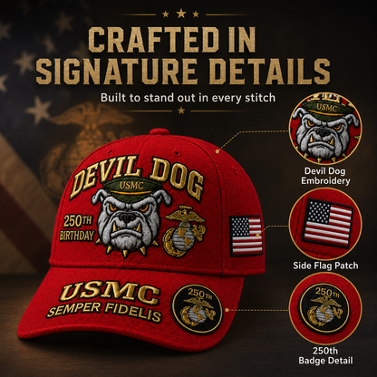 ❤️Devil Dog USMC 250th Birthday Commemorative Cap 🎁 Free Honor Coin With Every Cap Purchase