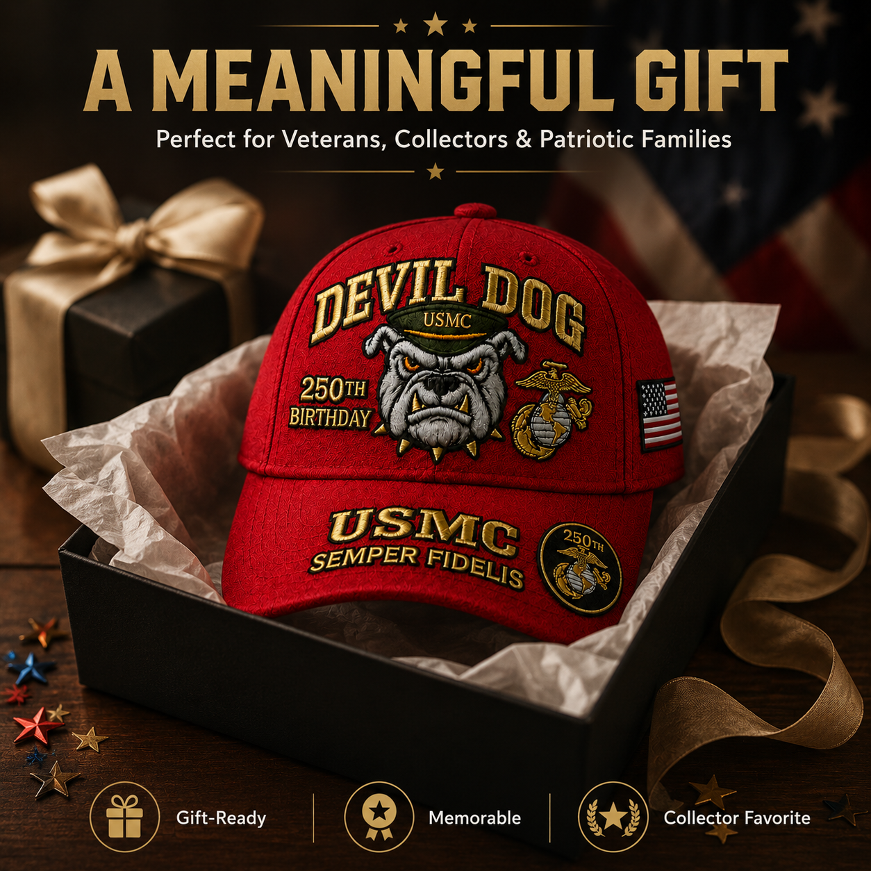 ❤️Devil Dog USMC 250th Birthday Commemorative Cap 🎁 Free Honor Coin With Every Cap Purchase