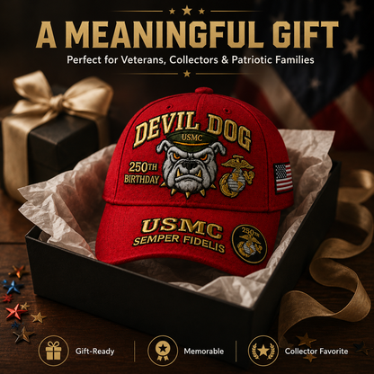 ❤️Devil Dog USMC 250th Birthday Commemorative Cap 🎁 Free Honor Coin With Every Cap Purchase