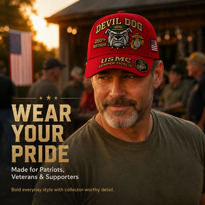 ❤️Devil Dog USMC 250th Birthday Commemorative Cap 🎁 Free Honor Coin With Every Cap Purchase
