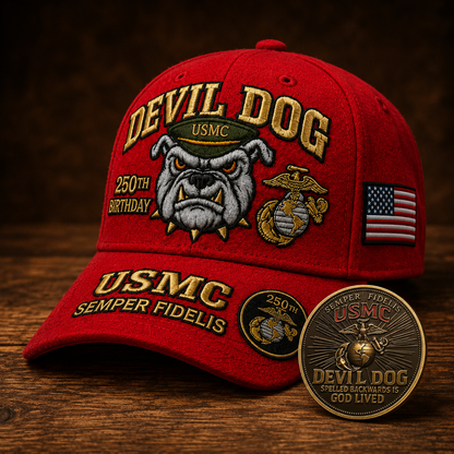 ❤️Devil Dog USMC 250th Birthday Commemorative Cap 🎁 Free Honor Coin With Every Cap Purchase