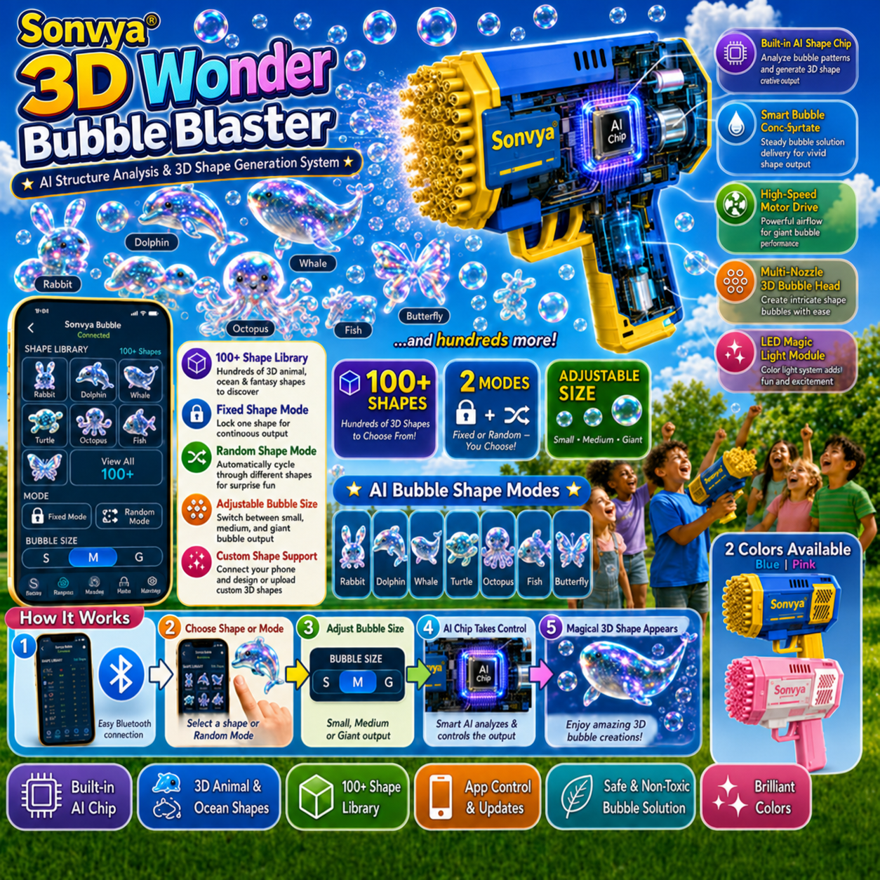 Perfect Gift for Kids | Super 3D Wonder Bubble Concentrate —— Animal & Ocean Fantasy Theme