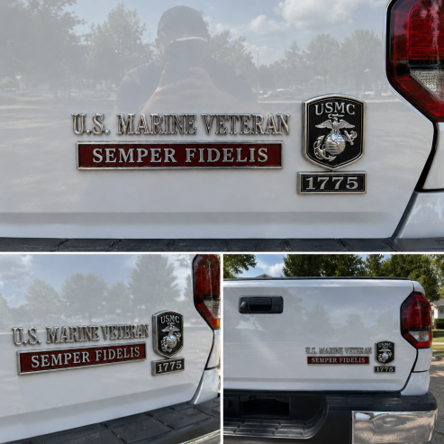 U.S. Marines Veteran Semper Fidelis Car Emblem Metal Badge