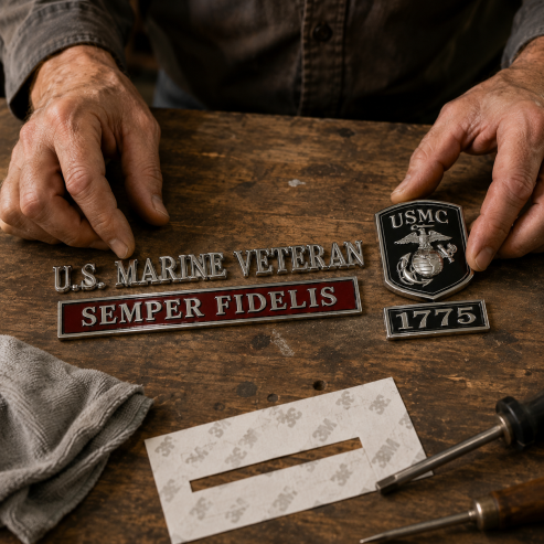 U.S. Marines Veteran Semper Fidelis Car Emblem Metal Badge