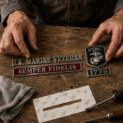 U.S. Marines Veteran Semper Fidelis Car Emblem Metal Badge