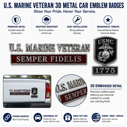 U.S. Marines Veteran Semper Fidelis Car Emblem Metal Badge