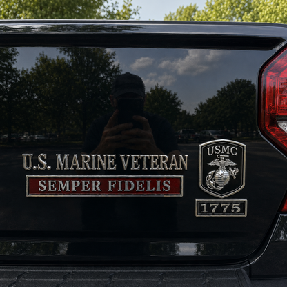U.S. Marines Veteran Semper Fidelis Car Emblem Metal Badge